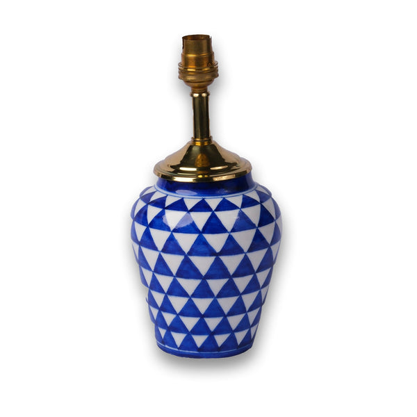 Artisan blue pottery lamp base with floral motifs for interior decoration